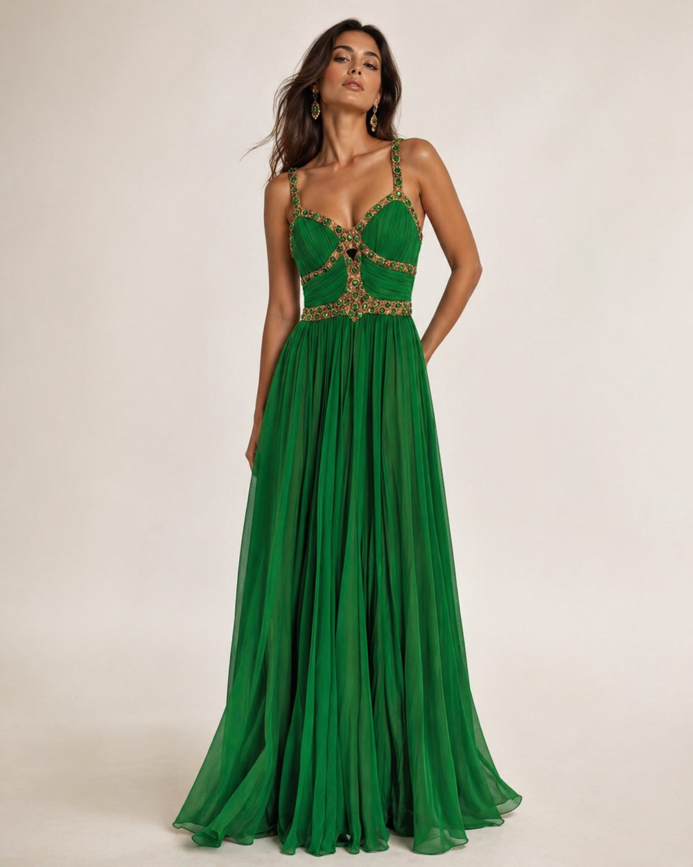 Mandalay Silk Gown 8 Green Beaded Formal Dress Cutout Back NWT